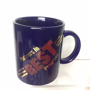 Vintage Best Product Store Mug “ Partners In Best Progress” Ceramic Blue Mug Cup